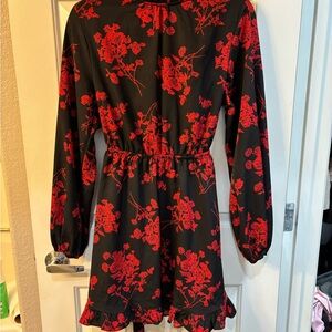 SHEIN Red and Black A-line Dress with Peter Pan Collar